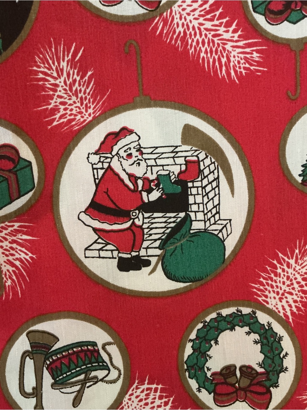 Vintage Homemade Lace Trimmed Christmas Santa Tablecloth
